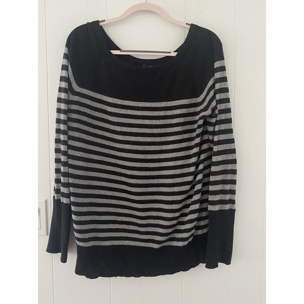 GAP Long Sleeve Black Grey Striped Sweater Womens Large Cotton & Cashmere